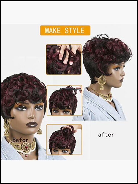 Short Pixie Cut Wig Synthetic Curly Layered Salon Quality Adjustable Cap main image 5